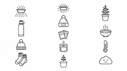 Fototapeta premium A collection of hand drawn winter and cozy themed doodle icons.