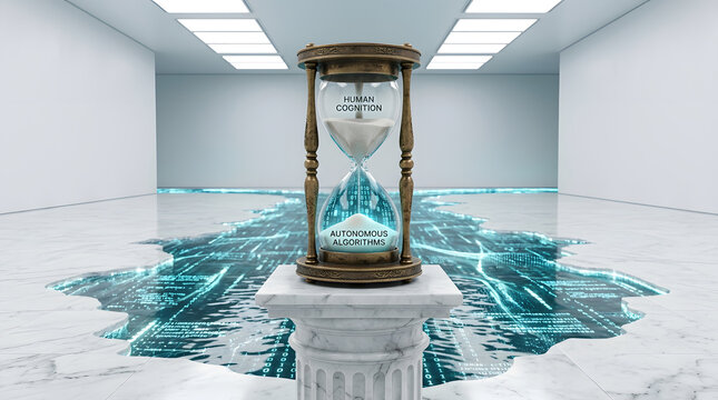 Human Cognition to AI Algorithm Hourglass 3D Render Metaphors Surealism