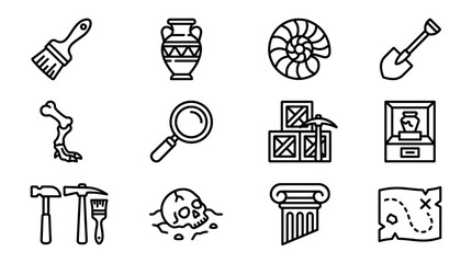 Archaeology Icons Set: Tools, Artifacts, Excavation & Discovery Symbols © dinny