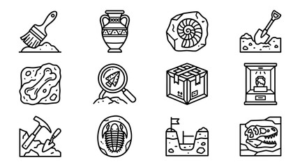 Archaeology and Paleontology Icons: Digging, Fossils, Artifacts, and Discovery © dinny