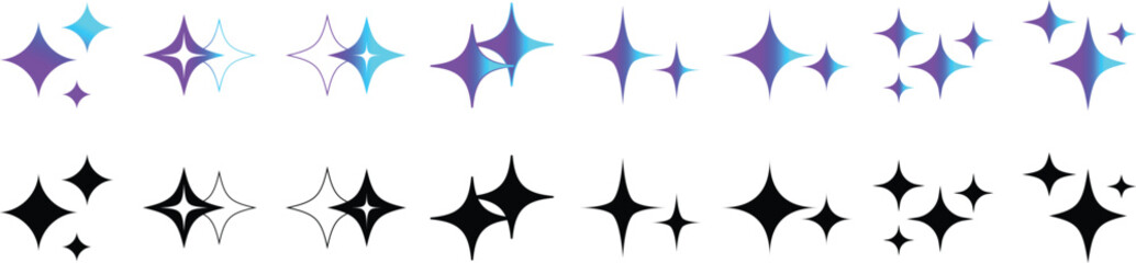 Twinkle star icon set, sparkle effect with gradient colors and black silhouette, magic light symbol. © Ripon Sojib
