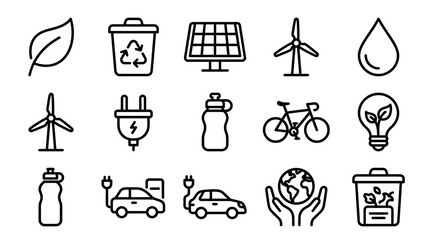 Eco-friendly Icons: Sustainability, Renewable Energy, and Green Lifestyle Symbols © dinny