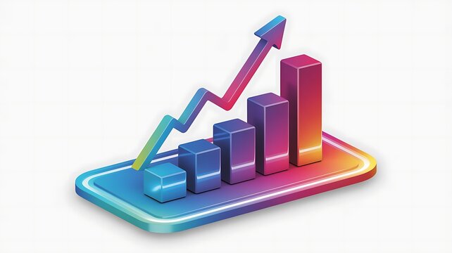 Colorful 3d bar chart with rising arrow