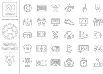 Fototapeta premium Football Tournament Outline Icons Set with Soccer Sports and Championship Symbols