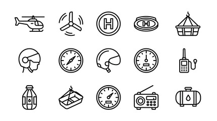 Helicopter Aviation Icons Set: Transport, Safety, Navigation, and Communication Elements © Brian
