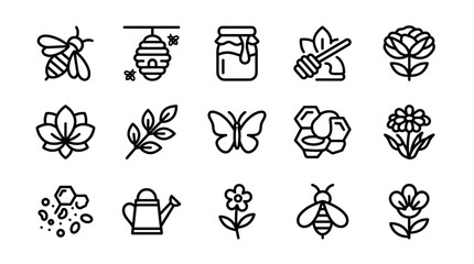 Beehive, Honey Jar, Flower Icons: Nature, Insects, Food Collection © Brian