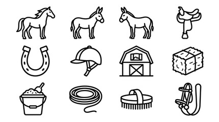 Horse And Donkey Icon Set: Farming, Equestrian, Ranch and Stable Equipment Icons © Brian