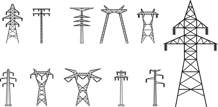 Collection of black and white showing various electricity pylon tower power energy