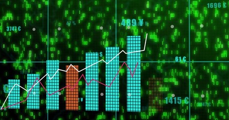 Data feed initiating financial tiled bar chart growing, showing uptrend, white line peaking © vectorfusionart