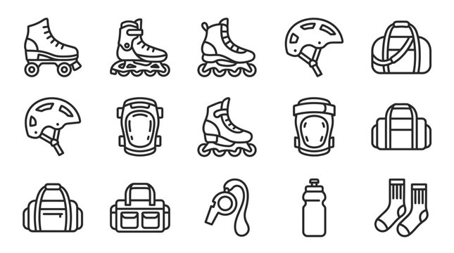 Inline Skates, Roller Skates, Helmet, Protective Gear, Duffel Bags, Whistle, Water Bottle, Socks
