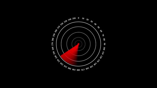 Digital radar circular scan interface a with a rotating arm and numerical degrees displayed on a dark background scanner technology sonar navigation tracking scanner technology sonar navigation