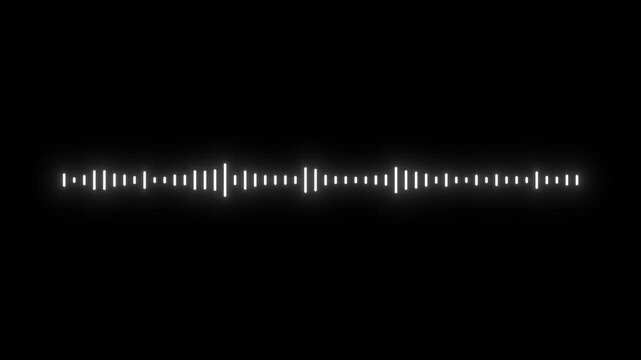 White audio waveform spectrum animation with alpha channel, minimalist digital frequency equalizer for music production, podcast intro, streaming media, black background, seamless 4k loop