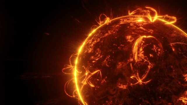Radiant solar limb bursting with flares and particle jets, intense coronal loops, streaming plasma and magnetic arcs, probefacing vantage evokes hazard