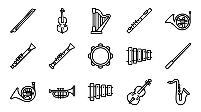 Musical Instruments Icons: Orchestra, Symphony, Classic, Jazz, Folk Elements