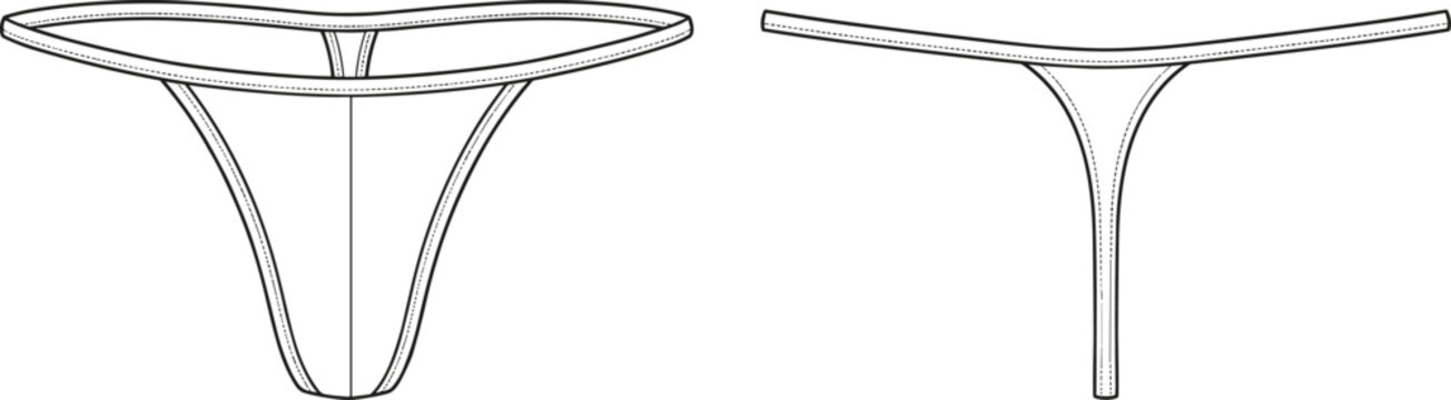 Technical fashion of a minimalist thong underwear on a plain white background lingerie