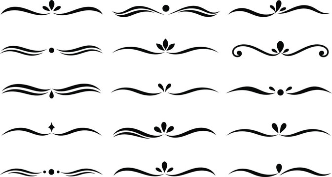 Set of decorative black ink swirl line dividers