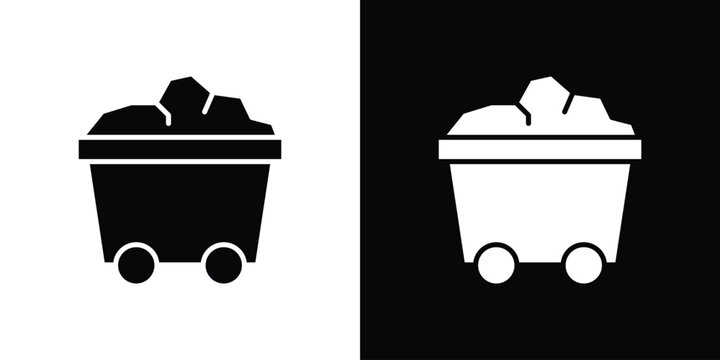 Trolley with coal icon line graphic group. EPS10