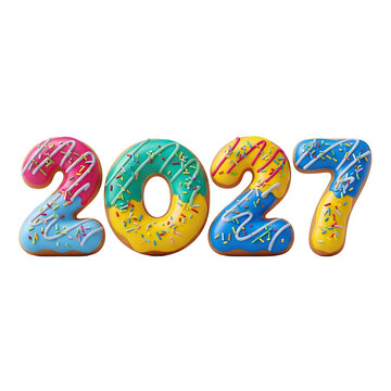 Year 2027 made of donuts isolated on transparent background