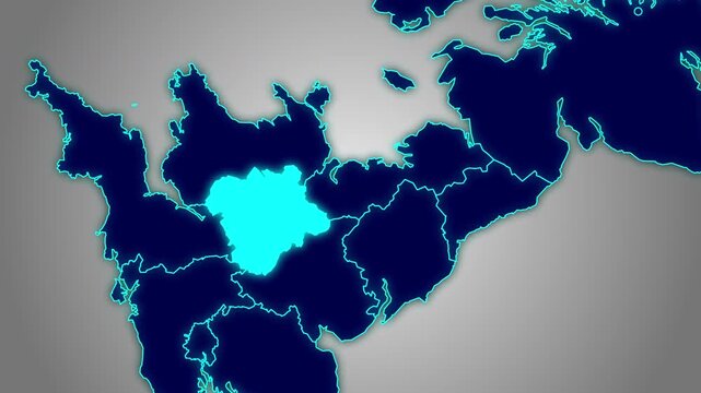 Animated glowing map of West Midlands, UK, with a highlighted outline on a gray gradient background, ideal for geography, travel, news, and infographic projects.