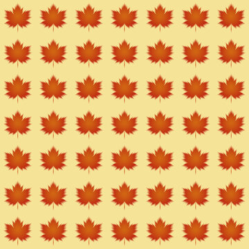 Minimalist autumn maple leaves seamless pattern, simple fall foliage grid background on soft yellow