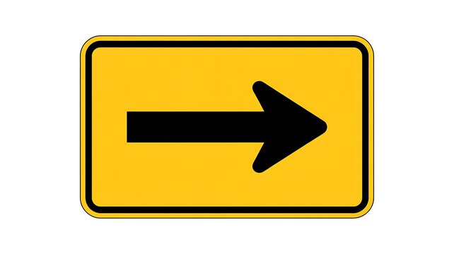 Yellow road sign with black right arrow