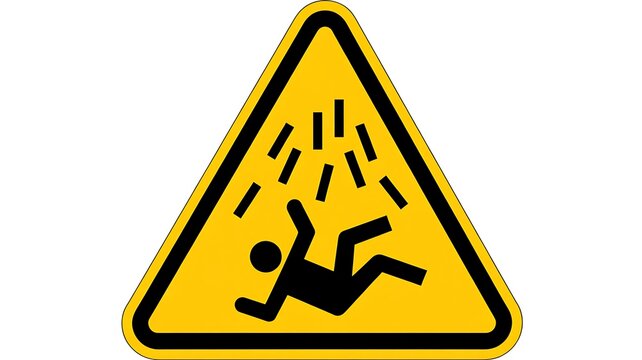 Yellow warning sign for falling objects