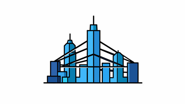 Blue City Skyline Vector Graphic Icon.