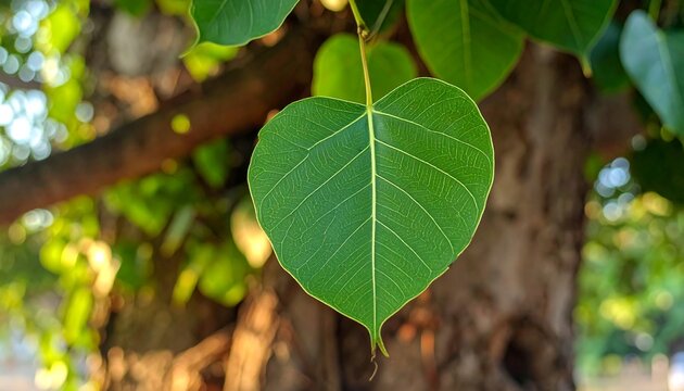Close up of a vibrant green leaf on a tree branch.
