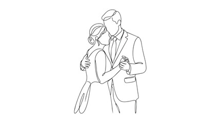 Obraz premium Continuous Line Art of Romantic Couple Dancing in Formal Attire
