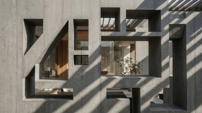 Modern Concrete Facade with Geometric Openings and Shadow Play.