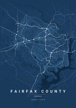 County Map Poster of Fairfax, Virginia - Blueprint Style