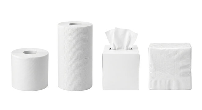 Set of essential white paper tissue products isolated
