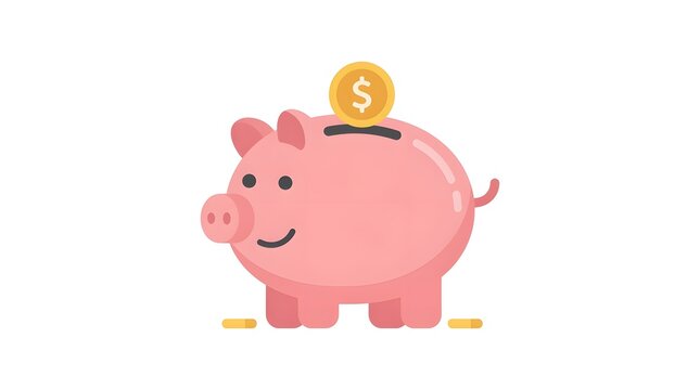 Cute piggy bank flat icon with dollar coin for personal finance and savings concept