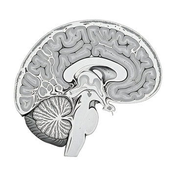 A detailed illustration of a human brain on transparent background