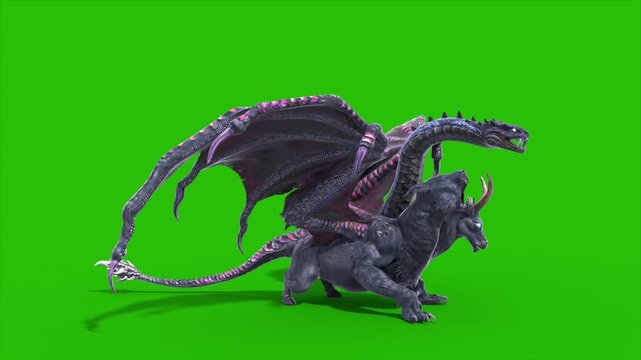 Green Screen Angry Mythological Chimera Idle Loop Side Monsters 3D Animations Rendering CGI 4K