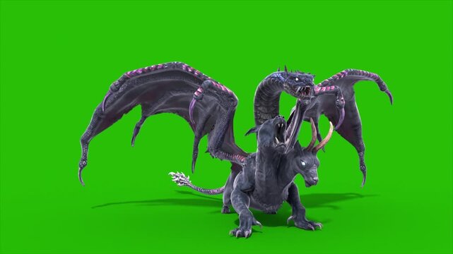 Green Screen Angry Mythological Chimera Idle Loop Front Monsters 3D Animations Rendering CGI 4K