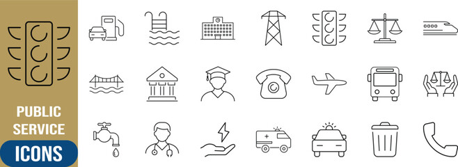 City public services line icons. ambulance icon set, police car icon set, traffic light icon set © Mamun