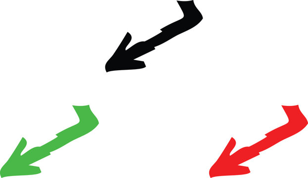 Three bent arrows pointing downward in black, green, and red colors