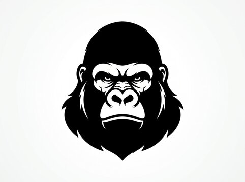 Gorilla head illustration logo. Black and white gorilla vector design.