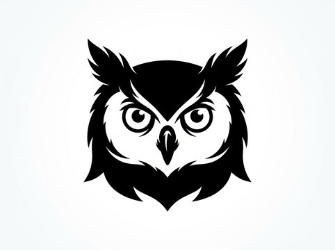 Stylized black owl head silhouette logo vector illustration on white background.