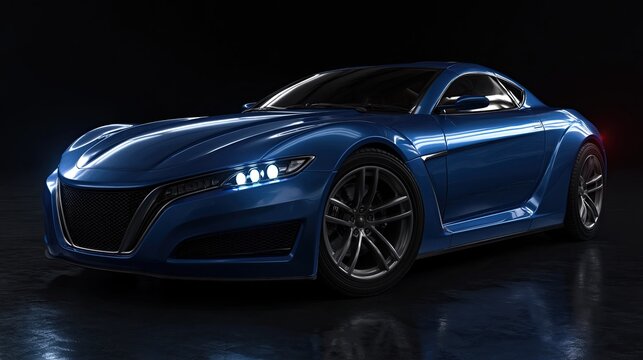 Blue sports car with sleek design on dark background