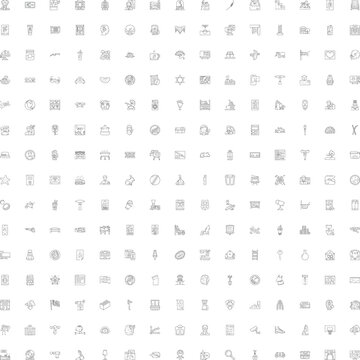 Large collection of diverse line art icons featuring common objects, symbols, activities, and concepts, suitable for web design, apps, and various digital graphic projects