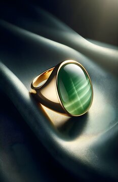 Premium 22k gold statement ring with polished green jadeite stone. - 1