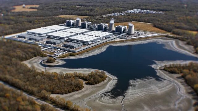 Time lapse of a lake drying up next to a data center