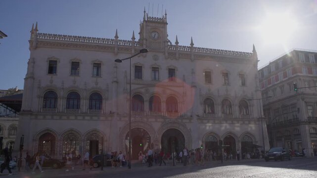 Lisbon City Hall Building at Rossio Square in Portugal During Summer Golden Hour Shot with Cinema Camera