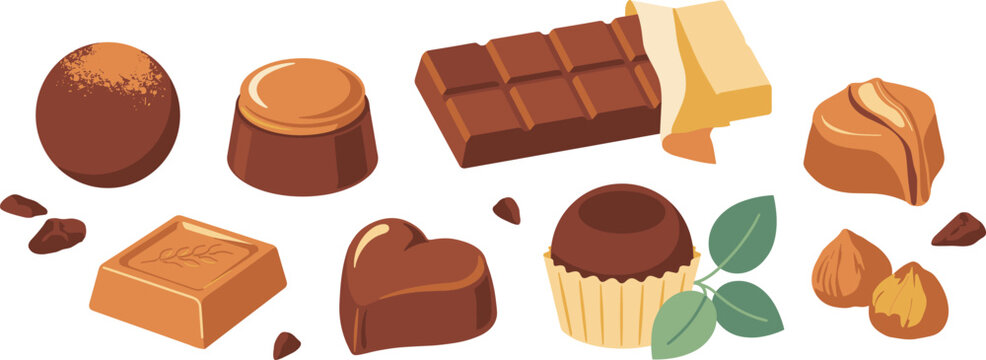 Set of various delicious chocolate candies and sweets