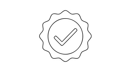 Naklejka premium Checkmark Badge Vector Icon - Minimalist Line Art Illustration with Decorative Circular Frame and Check Mark Symbol for Approval, Verification, and Quality Assurance Design