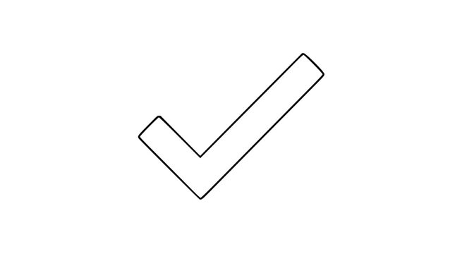 Clean minimalist checkmark vector icon with hand-drawn outline illustration - simple line art tick mark design representing approval, verification, confirmation in scalable graphic modern style