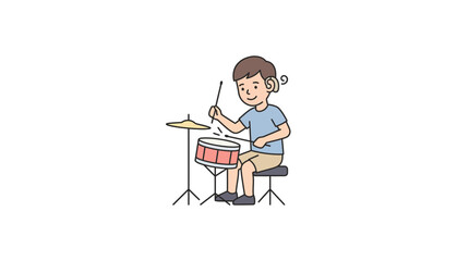 Fototapeta premium Boy Playing Drums Cartoon Style