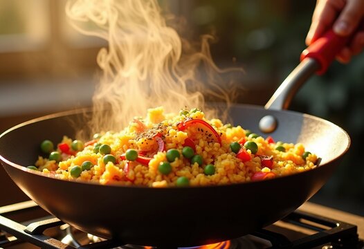 Sizzling Wok Pan Stir Fry Vegetable Egg Rice Colorful Feast